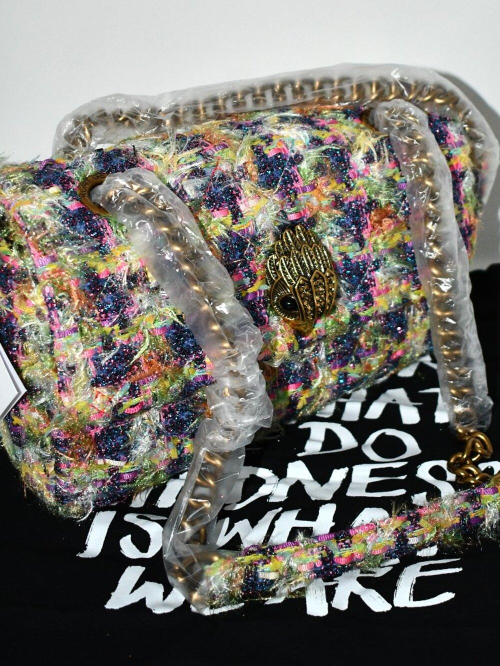 Kurt Geiger Kensington Tweed Flap Shoulder Bag in Multi #5382869609 NWT - Picture 4 of 8
